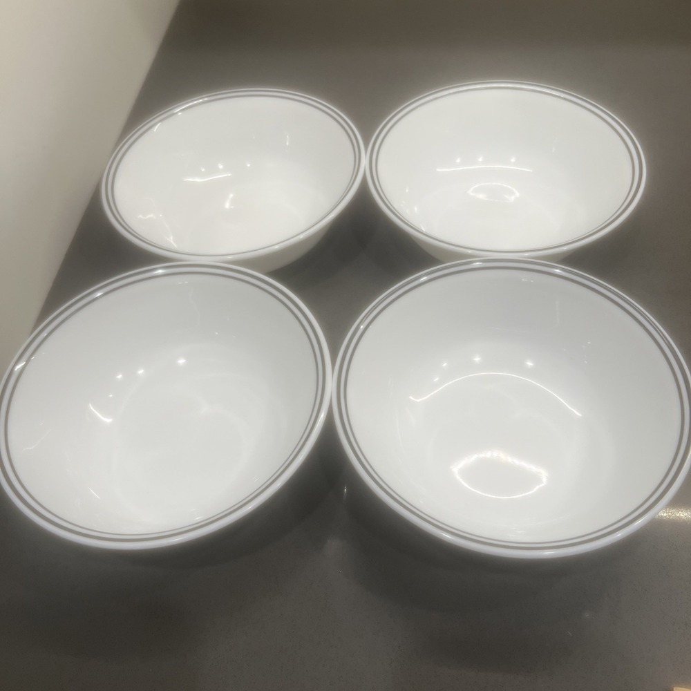 4-Corelle City Block Soup Cereal Bowl White Vitrelle Black Double Band 6.25 Inch